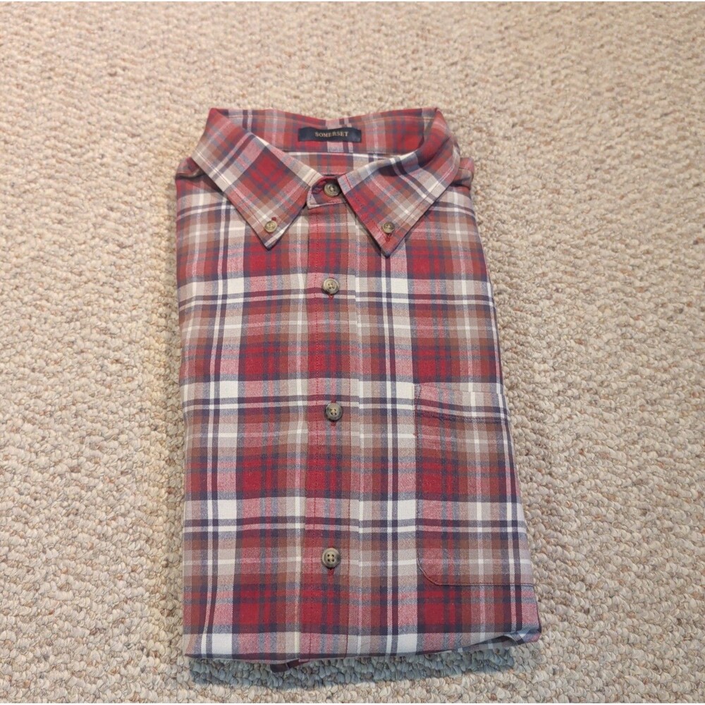 Pendleton Somerset Button Down Shirt Mens Large Red Brown Plaid Cotton Wool